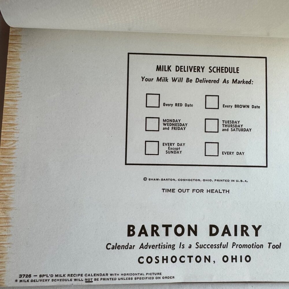 1958 Barton Christmas Holiday Dairy  Wall Calendar Coshocton Ohio Vintage 1950s - Picture 6 of 16